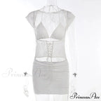 Hollow Out Jacquard Lace Co-ords Set Mini Dress