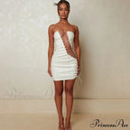 Hollow Out PU Leather Strapless Sleeveless Bodycon Party Short Mini Dress