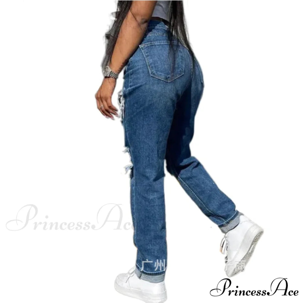 Hollow Out Ripped Straight Jeans