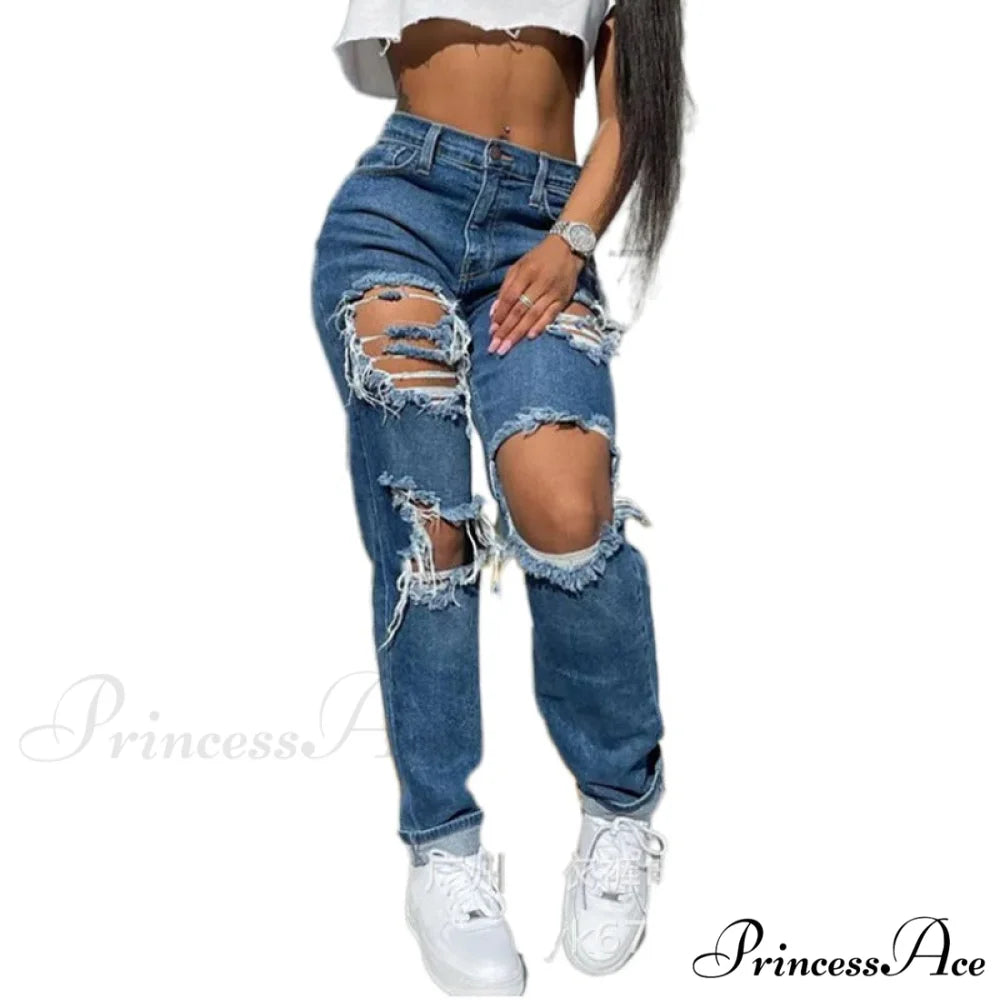 Hollow Out Ripped Straight Jeans