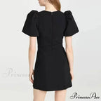 Hollow Out Slim Mini Puff Sleeve Red Christmas Party Dress