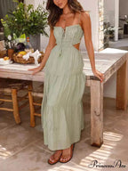 Hollow Sleeveless Pleated Charming Patchwork Full Hem Dress