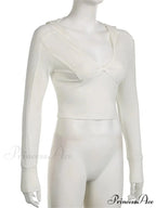 Hooded Ribbed Long Sleeve Deep V Neck Solid Color Slim Fit T-shirts