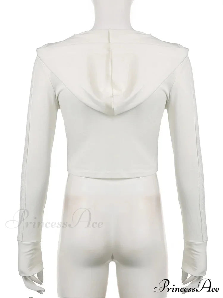 Hooded Ribbed Long Sleeve Deep V Neck Solid Color Slim Fit T-shirts