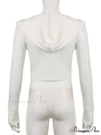 Hooded Ribbed Long Sleeve Deep V Neck Solid Color Slim Fit T-shirts