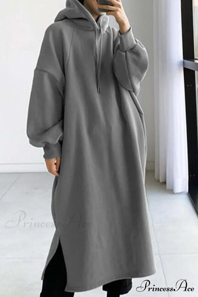 Hooded Sweatshirt Dress with Drop Shoulder