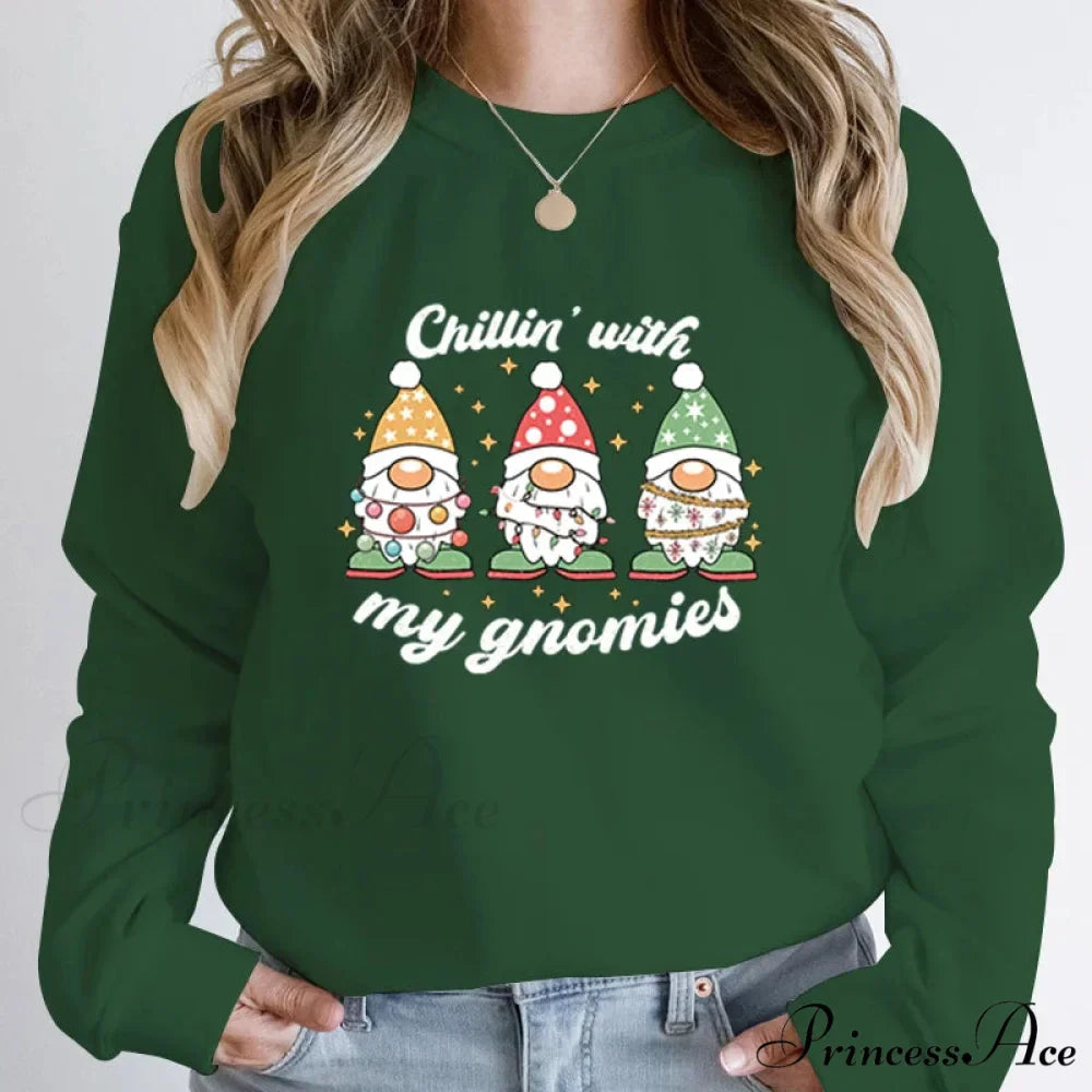 Hoodless Light Chillin' Gnomies Round Neck Pullover Christmas Hoodie