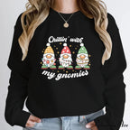 Hoodless Light Chillin' Gnomies Round Neck Pullover Christmas Hoodie