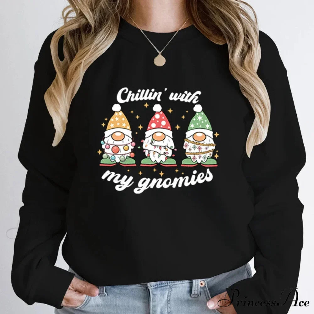 Hoodless Light Chillin' Gnomies Round Neck Pullover Christmas Hoodie