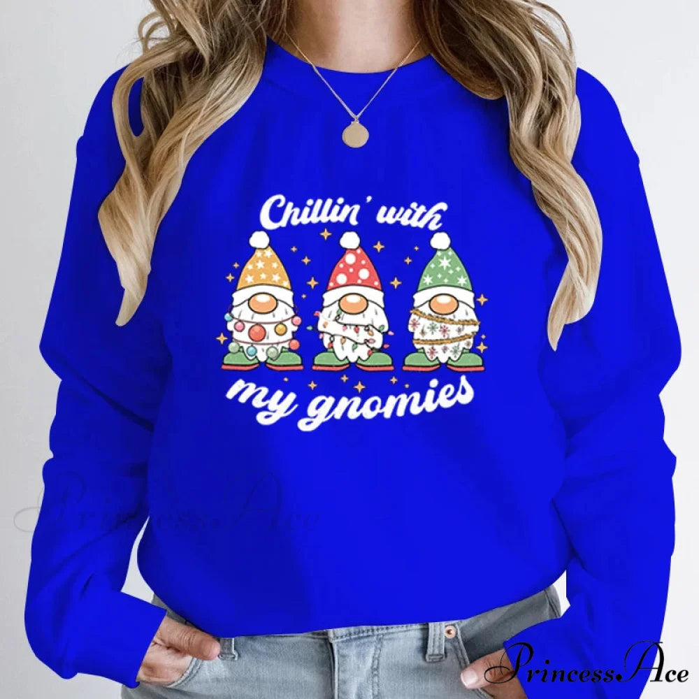 Hoodless Light Chillin' Gnomies Round Neck Pullover Christmas Hoodie