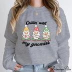 Hoodless Light Chillin' Gnomies Round Neck Pullover Christmas Hoodie