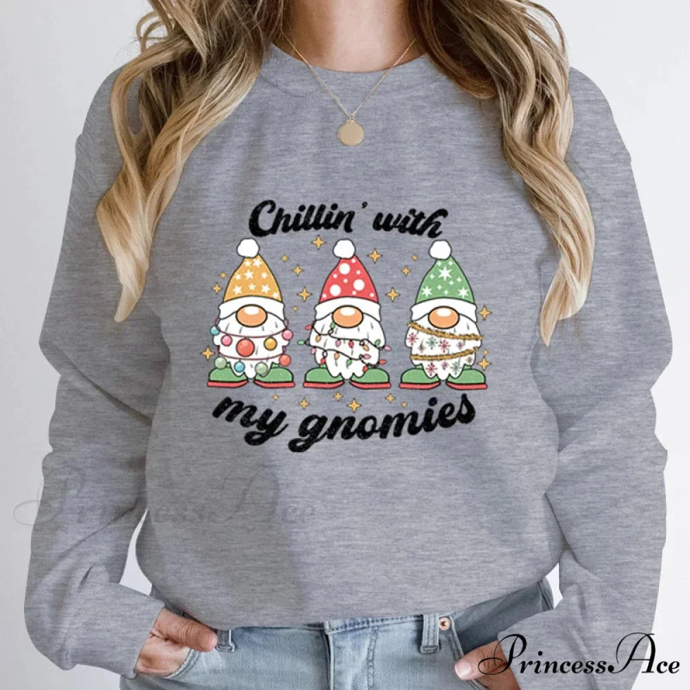 Hoodless Light Chillin' Gnomies Round Neck Pullover Christmas Hoodie