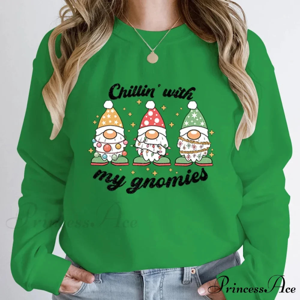 Hoodless Light Chillin' Gnomies Round Neck Pullover Christmas Hoodie