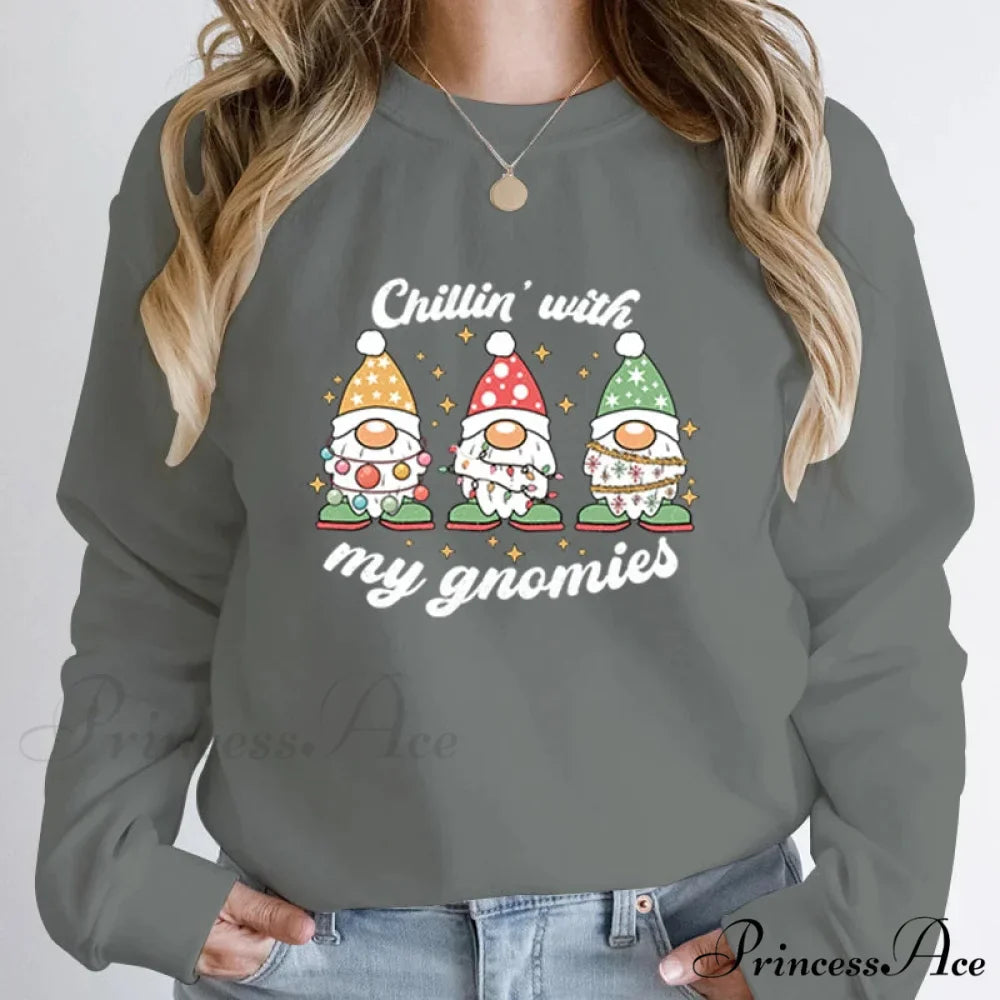 Hoodless Light Chillin' Gnomies Round Neck Pullover Christmas Hoodie