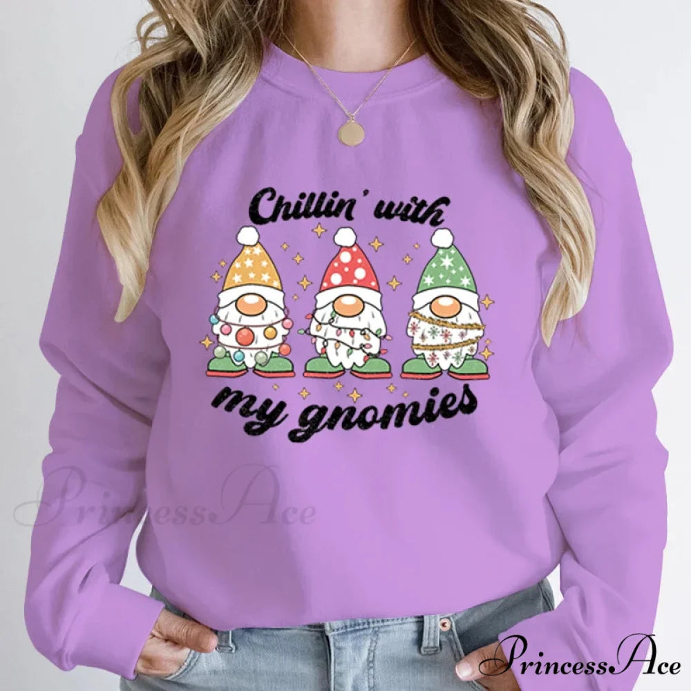 Hoodless Light Chillin' Gnomies Round Neck Pullover Christmas Hoodie