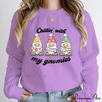 Hoodless Light Chillin' Gnomies Round Neck Pullover Christmas Hoodie
