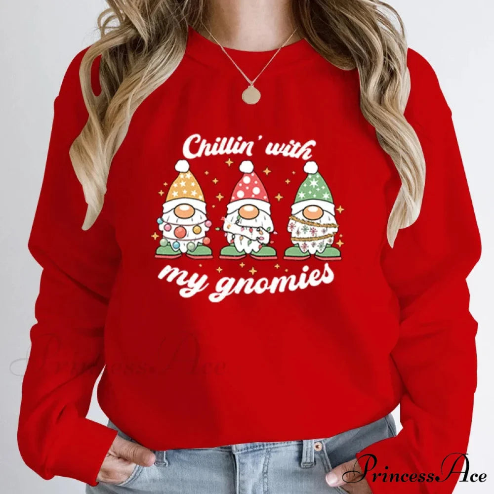 Hoodless Light Chillin' Gnomies Round Neck Pullover Christmas Hoodie