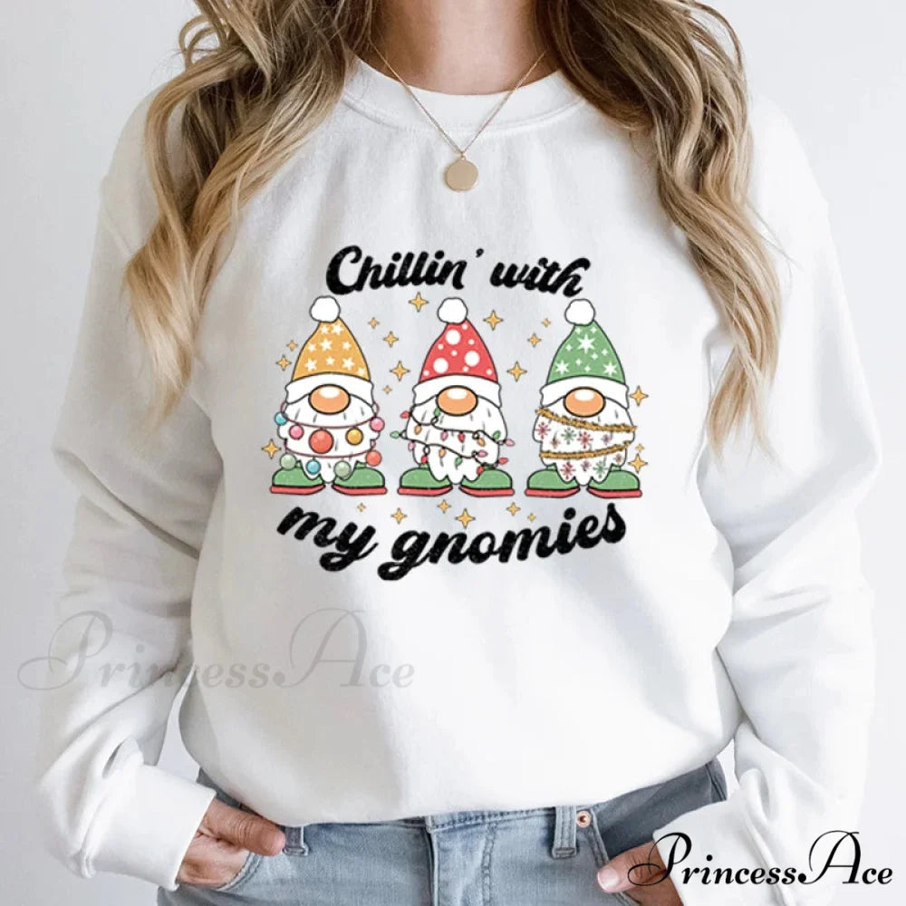 Hoodless Light Chillin' Gnomies Round Neck Pullover Christmas Hoodie