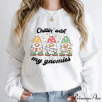 Hoodless Light Chillin' Gnomies Round Neck Pullover Christmas Hoodie