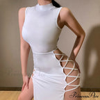 Hot Sexy Sleeveless Midi Split Dresses