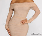 Hourglass Off Shoulder Charming Ruched Midi Dress