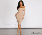 Hourglass Off Shoulder Charming Ruched Midi Dress