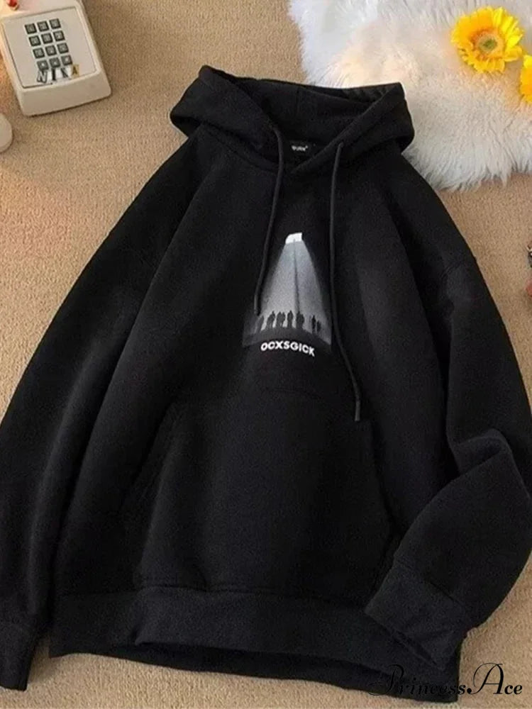 Humorous Graphic Fuzzy Y2K Hoodie