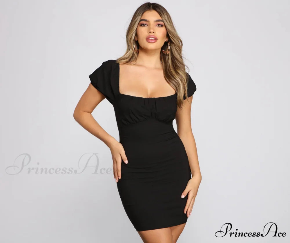 Iconic Glam Puff Charming Sleeve Mini Dress