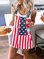 Independence Day Flag Print Graceful Pocket Strap Mini Dress