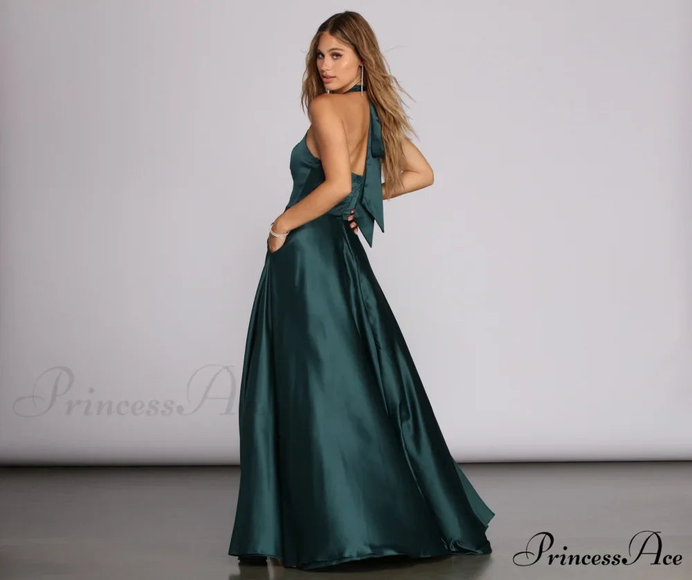 India Satin Stylish Tie Neck Gown