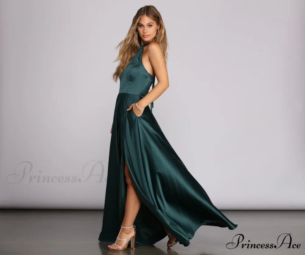 India Satin Stylish Tie Neck Gown