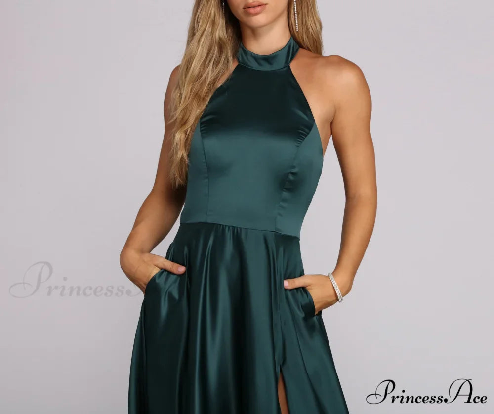 India Satin Stylish Tie Neck Gown