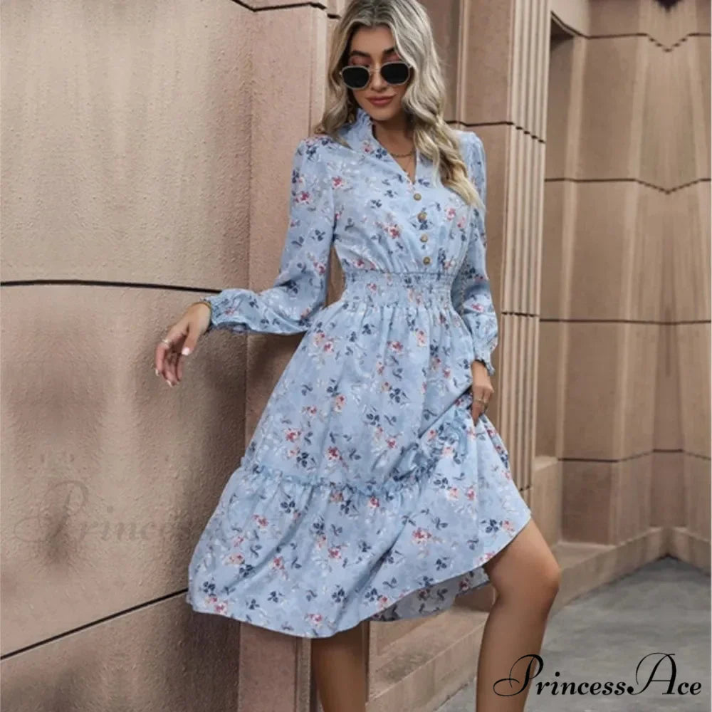 Informal A-line V-neck Floral Dress