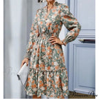 Informal A-line V-neck Floral Dress