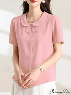 Informal Baggy Collar Monochrome Short Sleeve Blouse