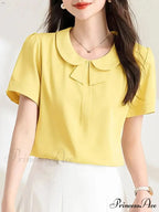 Informal Baggy Collar Monochrome Short Sleeve Blouse