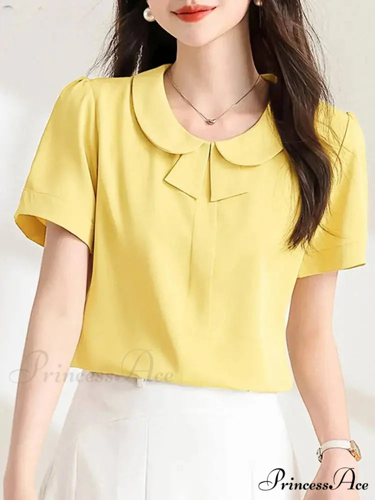 Informal Baggy Collar Monochrome Short Sleeve Blouse