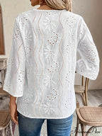 Informal Baggy V-neck Lace Insertion White Blouse