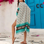 Informal Cultural Flower Pattern Baggy Cover-Up Dress