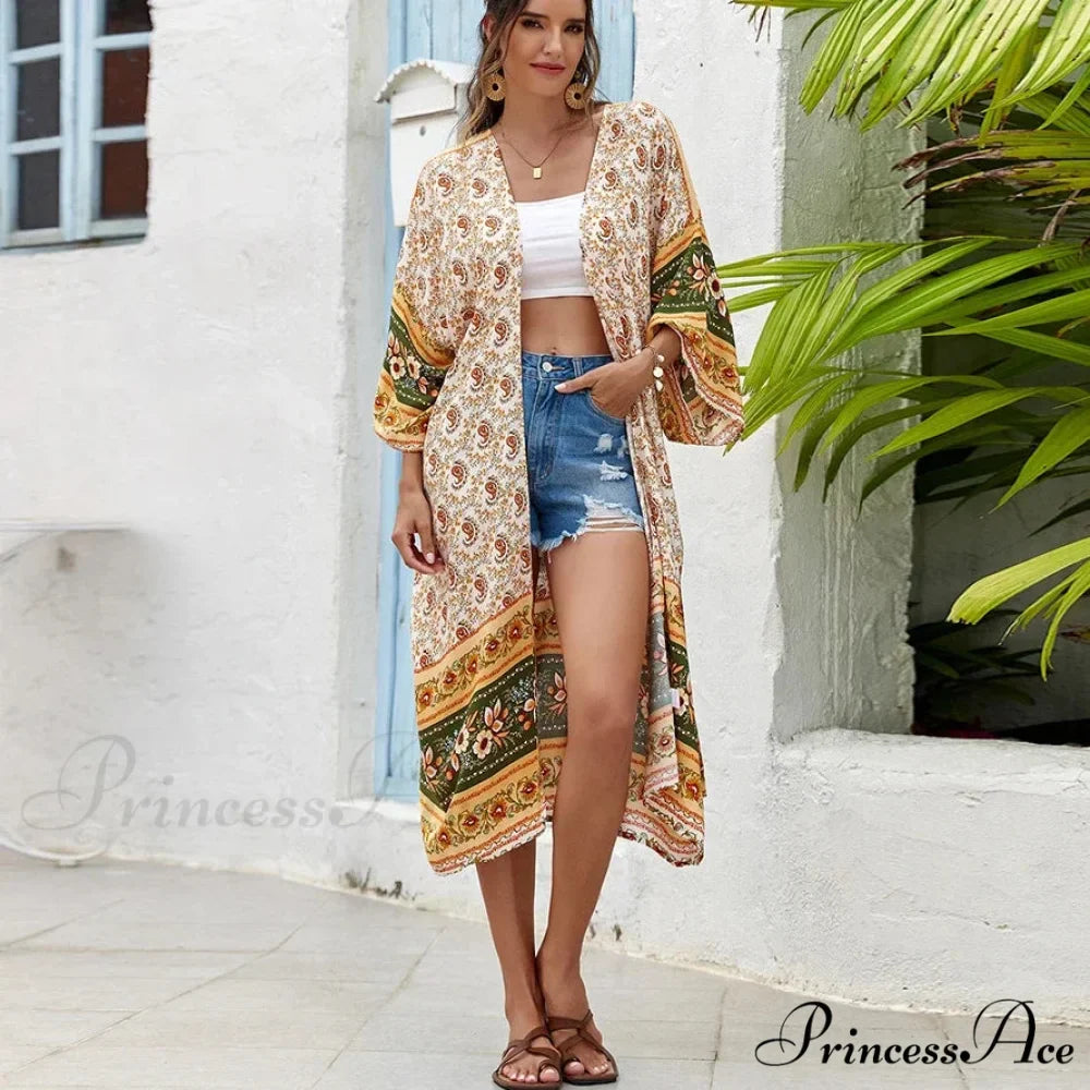 Informal Cultural Flower Pattern Baggy Cover-Up Dress