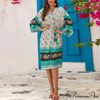 Informal Cultural Flower Pattern Baggy Cover-Up Dress