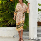 Informal Cultural Flower Pattern Baggy Cover-Up Dress