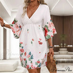 Informal Flower Patterned Mid Sleeve Flower Dress