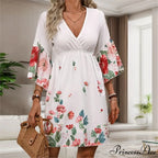 Informal Flower Patterned Mid Sleeve Flower Dress