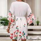 Informal Flower Patterned Mid Sleeve Flower Dress