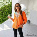 Informal Flower Stitching Large Cotton Long Sleeve Bohemian Top