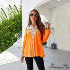 Informal Flower Stitching Large Cotton Long Sleeve Bohemian Top