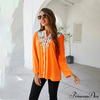 Informal Flower Stitching Large Cotton Long Sleeve Bohemian Top