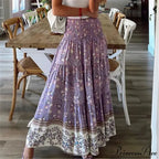 Informal Flower Stretchy Waist Bohemian Style Skirt