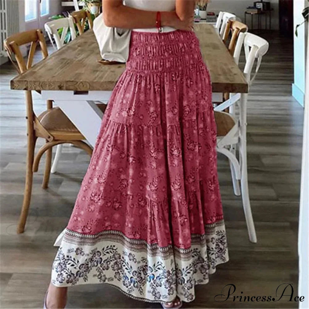 Informal Flower Stretchy Waist Bohemian Style Skirt